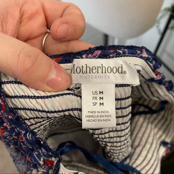 Motherhood|M|Red White Blue Multi Print Boho Tassel Tie Slit Sides Maxi Dress - Picture 4 of 10